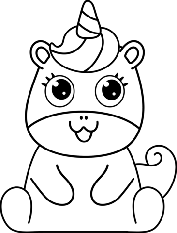 Kawaii Unicorn Coloring Page